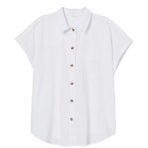 H&M Womens XXS White Linen Button Up Oversized Loose Top